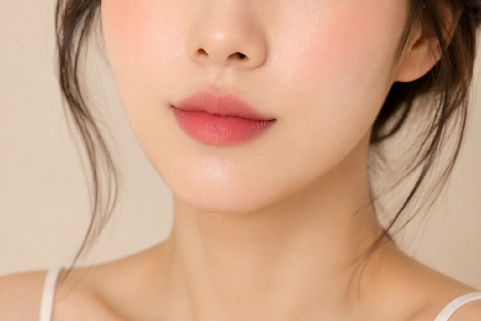 Soft natural rose lip colour illustrating a subtle lip blush result