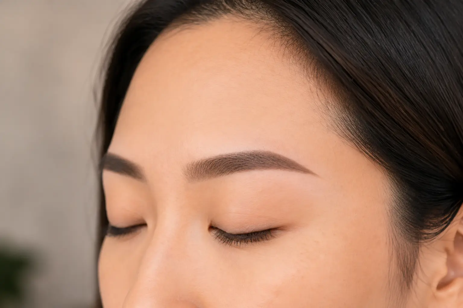 Side profile showing softly shaded natural-looking brows