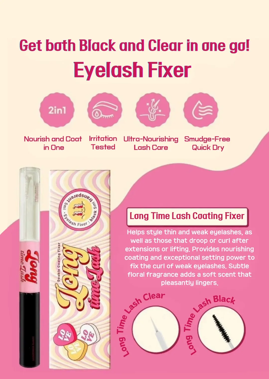 LONG TIME LASH two-in-one clear and black eyelash coating fixer